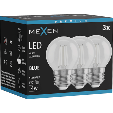 Mexen Vintis 3x Žiarovka filament LED E27, G45, 4W, 55 lm, modrá - L156-E27-04XX-47x03