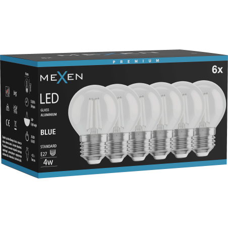 Mexen Vintis 6x žiarovka filament LED E27, G45, 4W, 55 lm, modrá - L156-E27-04XX-47x06