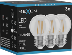 Mexen Vintis 3x LED vlákno žiarovka E27, G45, 4W, 55 lm, oranžová - L156-E27-04XX-48x03