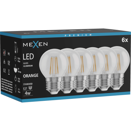 Mexen Vintis 6x Žiarovka filament LED E27, G45, 4W, 55 lm, oranžová - L156-E27-04XX-48x06
