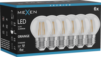Mexen Vintis 6x Žiarovka filament LED E27, G45, 4W, 55 lm, oranžová - L156-E27-04XX-48x06