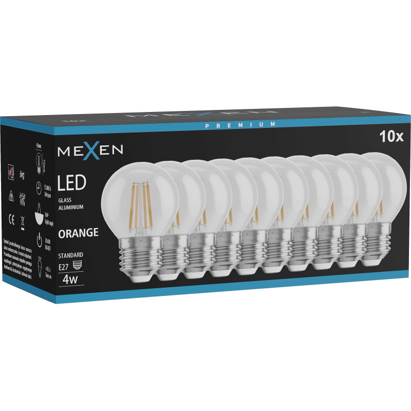 Mexen Vintis 10x žiarovka filament LED E27, G45, 4W, 55 lm, oranžová - L156-E27-04XX-48x10