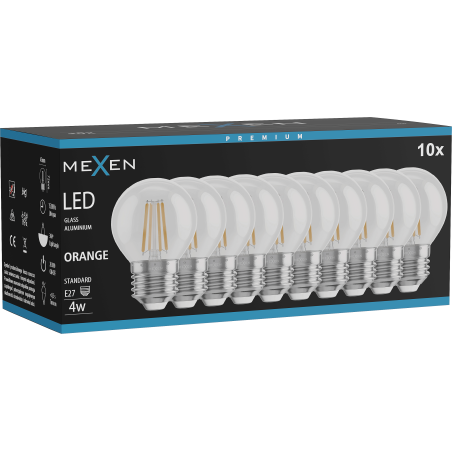 Mexen Vintis 10x žiarovka filament LED E27, G45, 4W, 55 lm, oranžová - L156-E27-04XX-48x10