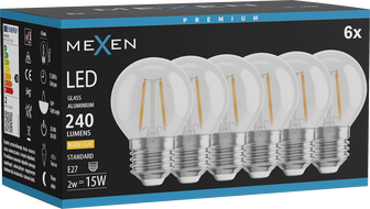 Mexen Vintis 6x Žiarovka filament LED E27, G45, 2W, Teplá - 2700K, 240 lm, clear - L156-E27-0227-00x06