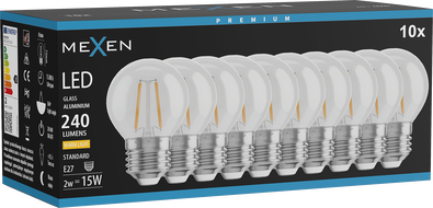 Mexen Vintis 10x LED žiarovka filament E27, G45, 2W, Teplá - 2700K, 240 lm, číra - L156-E27-0227-00x10