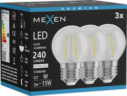 Mexen Vintis 3x žiarovka filament LED E27, G45, 2W, Neutrálna - 4000K, 240 lm, číra - L156-E27-0227-00x03