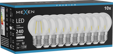 Mexen Vintis 10x Žiarovka filament LED E27, G45, 2W, Neutrálna - 4000K, 240 lm, číra - L156-E27-0227-00x10
