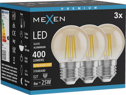 Mexen Vintis 3x Žiarovka filament LED E27, G45, 4W, Teplá - 2200K, 400 lm, amber - L156-E27-0422-50x03