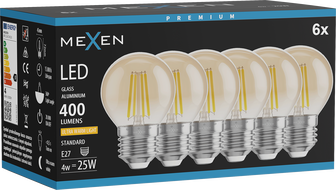 Mexen Vintis 6x LED filamentová žiarovka E27, G45, 4W, Teplá - 2200K, 400 lm, jantárová - L156-E27-0422-50x06