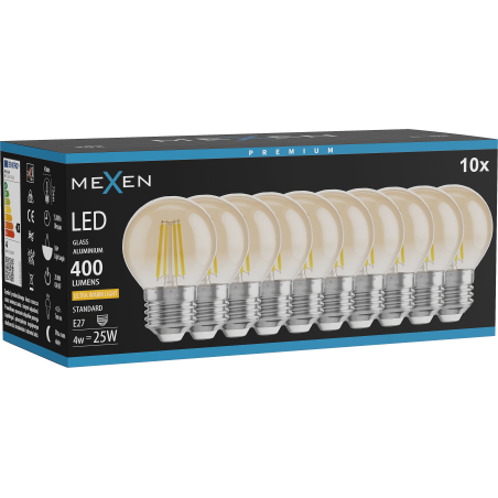 Mexen Vintis 10x LED filamentová žiarovka E27, G45, 4W, Teplá - 2200K, 400 lm, jantárová - L156-E27-0422-50x10