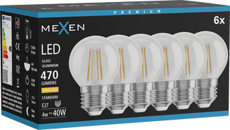 Mexen Vintis 6x Žiarovka filament LED E27, G45, 4W, Teplá - 2700K, 470 lm, číra - L156-E27-0427-00x06