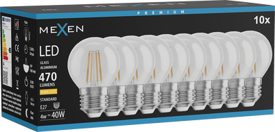 Mexen Vintis 10x LED filament žiarovka E27, G45, 4W, Teplá - 2700K, 470 lm, číra - L156-E27-0427-00x10