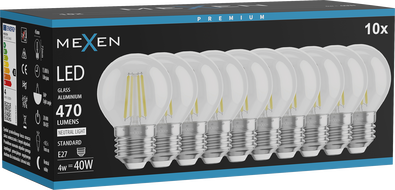Mexen Vintis 10x Žiarovka filament LED E27, G45, 4W, Neutrálna - 4000K, 470 lm, číra - L156-E27-0427-00x10