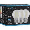 Mexen Vintis 3x Žiarovka filament LED E27, G45, 4W, Studená - 6500K, 470 lm, číra - L156-E27-0465-00x03