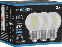 Mexen Vintis 3x Žiarovka filament LED E27, G45, 4W, Studená - 6500K, 470 lm, číra - L156-E27-0465-00x03
