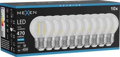 Mexen Vintis 10x žiarovka filament LED E27, G45, 4W, Studená - 6500K, 470 lm, číra - L156-E27-0465-00x10