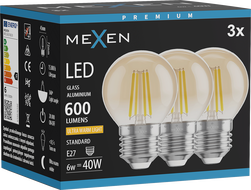 Mexen Vintis 3x žiarovka filament LED E27, G45, 6W, Teplá - 2200K, 600 lm, jantárová - L156-E27-0622-50x03