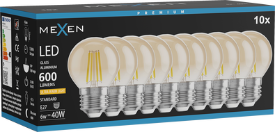 Mexen Vintis 10x žiarovka filament LED E27, G45, 6W, Teplá - 2200K, 600 lm, jantárová - L156-E27-0622-50x10