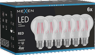 Mexen Vintis 6x LED filamentová žiarovka E27, A60, 4W, 55 lm, červená - L150-E27-04XX-45x06