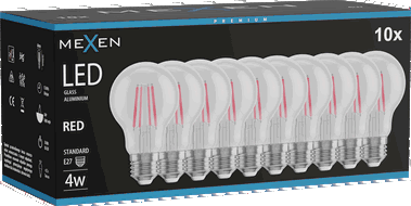 Mexen Vintis 10x žiarovka filament LED E27, A60, 4W, 55 lm, červená - L150-E27-04XX-45x10