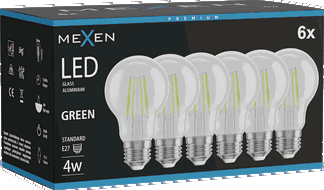 Mexen Vintis 6x LED žiarovka filament E27, A60, 4W, 55 lm, zelená - L150-E27-04XX-46x06