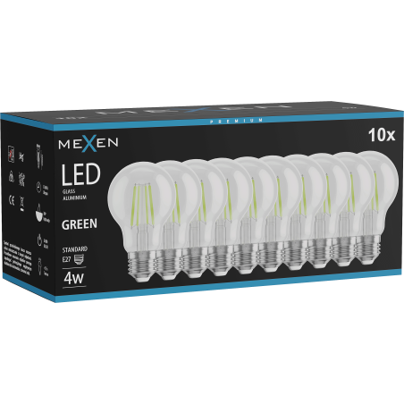 Mexen Vintis 10x žiarovka filament LED E27, A60, 4W, 55 lm, zelená - L150-E27-04XX-46x10
