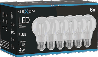 Mexen Vintis 6x žiarovka filament LED E27, A60, 4W, 55 lm, modrá - L150-E27-04XX-47x06