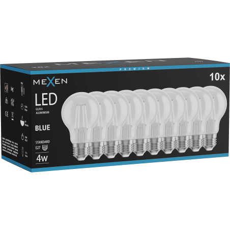 Mexen Vintis 10x žiarovka filament LED E27, A60, 4W, 55 lm, modrá - L150-E27-04XX-47x10