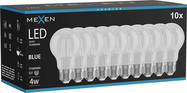 Mexen Vintis 10x žiarovka filament LED E27, A60, 4W, 55 lm, modrá - L150-E27-04XX-47x10