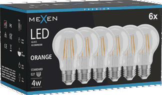 Mexen Vintis 6x Žiarovka filament LED E27, A60, 4W, 55 lm, oranžová - L150-E27-04XX-48x06