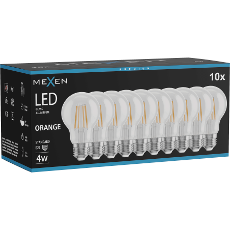 Mexen Vintis 10x LED filamentová žiarovka E27, A60, 4W, 55 lm, oranžová - L150-E27-04XX-48x10