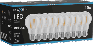 Mexen Vintis 10x LED filamentová žiarovka E27, A60, 4W, 55 lm, oranžová - L150-E27-04XX-48x10