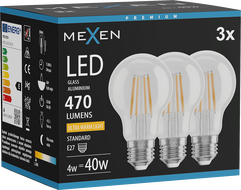 Mexen Vintis 3x Žiarovka filament LED E27, A60, 4W, Teplá - 2200K, 470 lm, číra - L150-E27-0422-00x03
