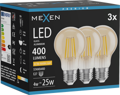 Mexen Vintis 3x LED filament žiarovka E27, A60, 4W, Teplá - 2200K, 400 lm, jantárová - L150-E27-0422-50x03