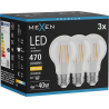Mexen Vintis 3x LED filamentová žiarovka E27, A60, 4W, Teplá - 2700K, 470 lm, priehľadná - L150-E27-0427-00x03
