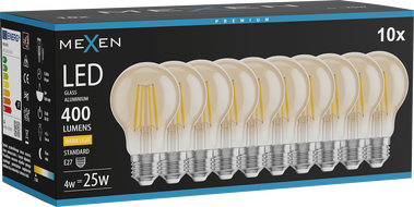 Mexen Vintis 10x Žiarovka filament LED E27, A60, 4W, Teplá - 2700K, 400 lm, jantárová - L150-E27-0427-50x10