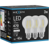 Mexen Vintis 3x LED žiarovka s vláknom E27, A60, 4W, Neutrálna - 4000K, 470 lm, číra - L150-E27-0440-00x03