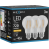 Mexen Vintis 3x LED žiarovka vlákno E27, A60, 6W, Teplá - 2200K, 720 lm, číra - L150-E27-0622-00x03