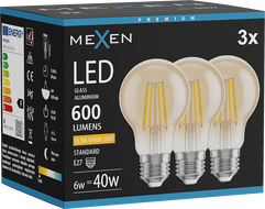 Mexen Vintis 3x Žiarovka filament LED E27, A60, 6W, Teplá - 2200K, 600 lm, amber - L150-E27-0622-50x03
