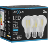 Mexen Vintis 3x LED žiarovka filament E27, A60, 6W, Studená - 6500K, 720 lm, číra - L150-E27-0665-00x03