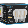 Mexen Vintis 3x LED žiarovka filament E27, A60, 8W, Teplá - 2200K, 1055 lm, číra - L150-E27-0822-00x03