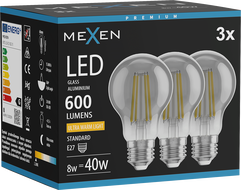 Mexen Vintis 3x LED vláknová žiarovka E27, A60, 8W, Teplá - 2200K, 600 lm, dymová - L150-E27-0822-70x03