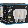 Mexen Vintis 3x Žiarovka filament LED E27, A60, 8W, Teplá - 2700K, 1055 lm, číra - L150-E27-0827-00x03