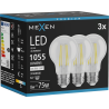 Mexen Vintis 3x LED filamentová žiarovka E27, A60, 8W, Neutrálna - 4000K, 1055 lm, číra - L150-E27-0840-00x03