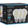 Mexen Vintis 3x Žiarovka filament LED E27, A60, 8W, Studená - 6500K, 1055 lm, číra - L150-E27-0865-00x03