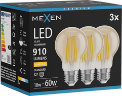 Mexen Vintis 3x Žiarovka filament LED E27, A60, 10W, Teplá - 2700K, 910 lm, jantárová - L150-E27-1027-50x03