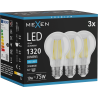 Mexen Vintis 3x LED žiarovka filament E27, A60, 10W, Studená - 6500K, 1320 lm, priehľadná - L150-E27-1065-00x03
