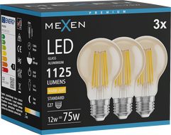 Mexen Vintis 3x LED žiarovka filament E27, A60, 12W, Teplá - 2700K, 1125 lm, jantárová - L150-E27-1227-50x03