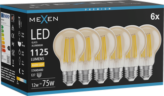 Mexen Vintis 6x Žiarovka filament LED E27, A60, 12W, Teplá - 2700K, 1125 lm, amber - L150-E27-1227-50x06