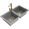 Mexen Mario granitový drez s 2 komorami a kuchynskou batériou Rita, sivý - 6504-71-670300-50